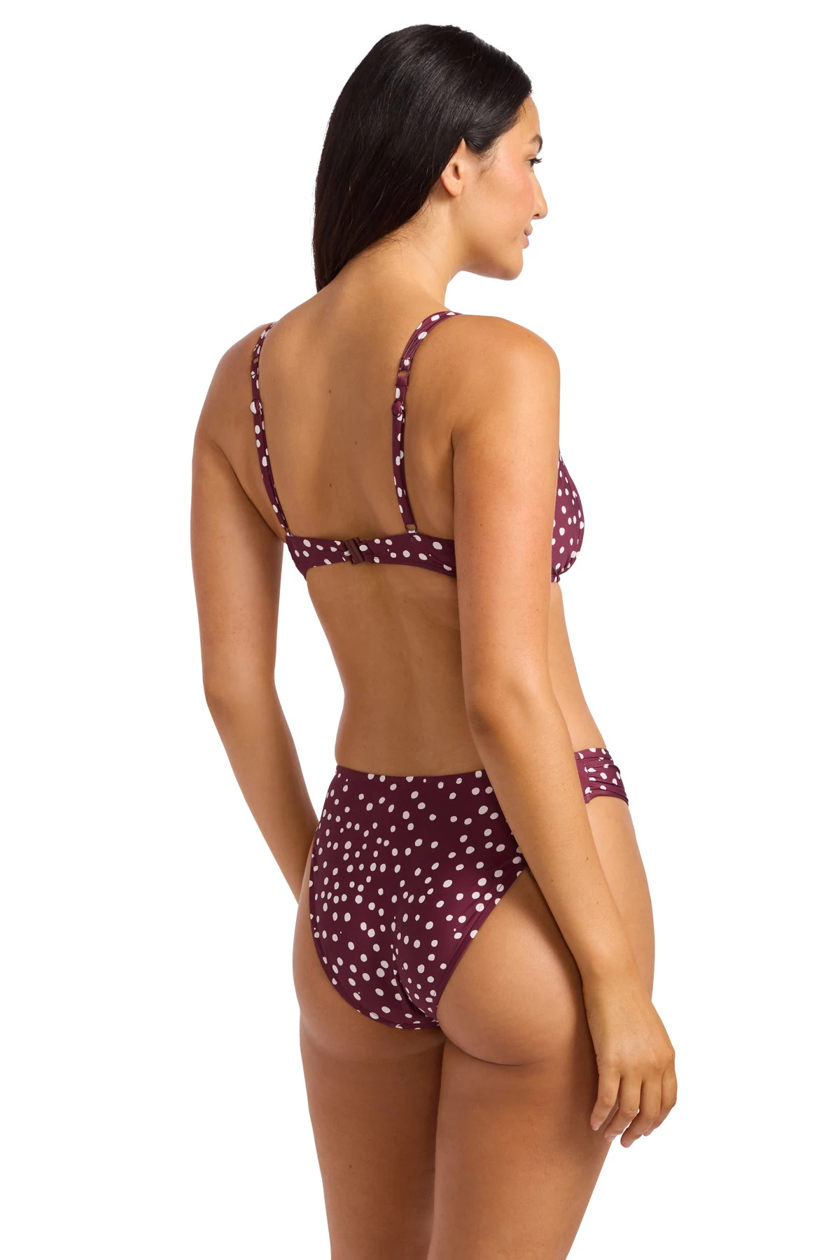 DARK BURGUNDY Dot Print Bralette Bikini Top image number 2