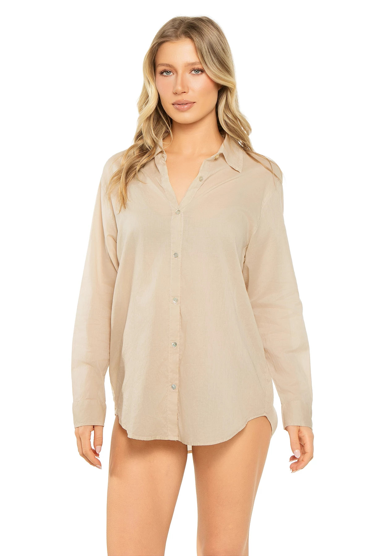 SAND/NAVY Destinations Cotton Shirt Dress image number 1