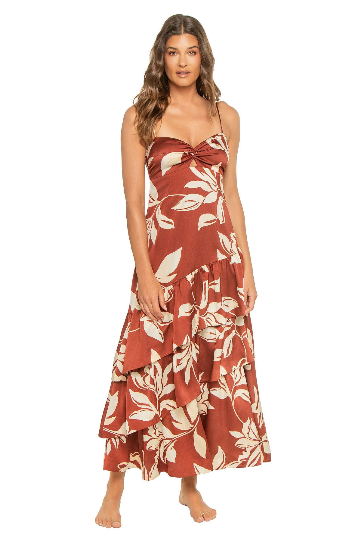 BROWN FLORAL Cassia Satin Maxi Dress image number 1