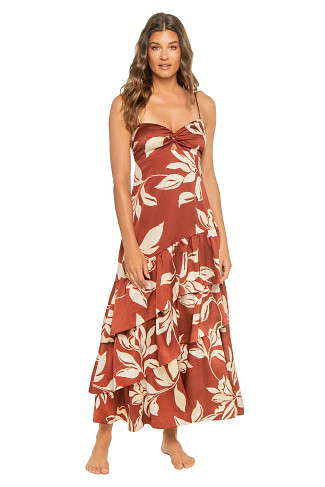 BROWN FLORAL Cassia Satin Maxi Dress