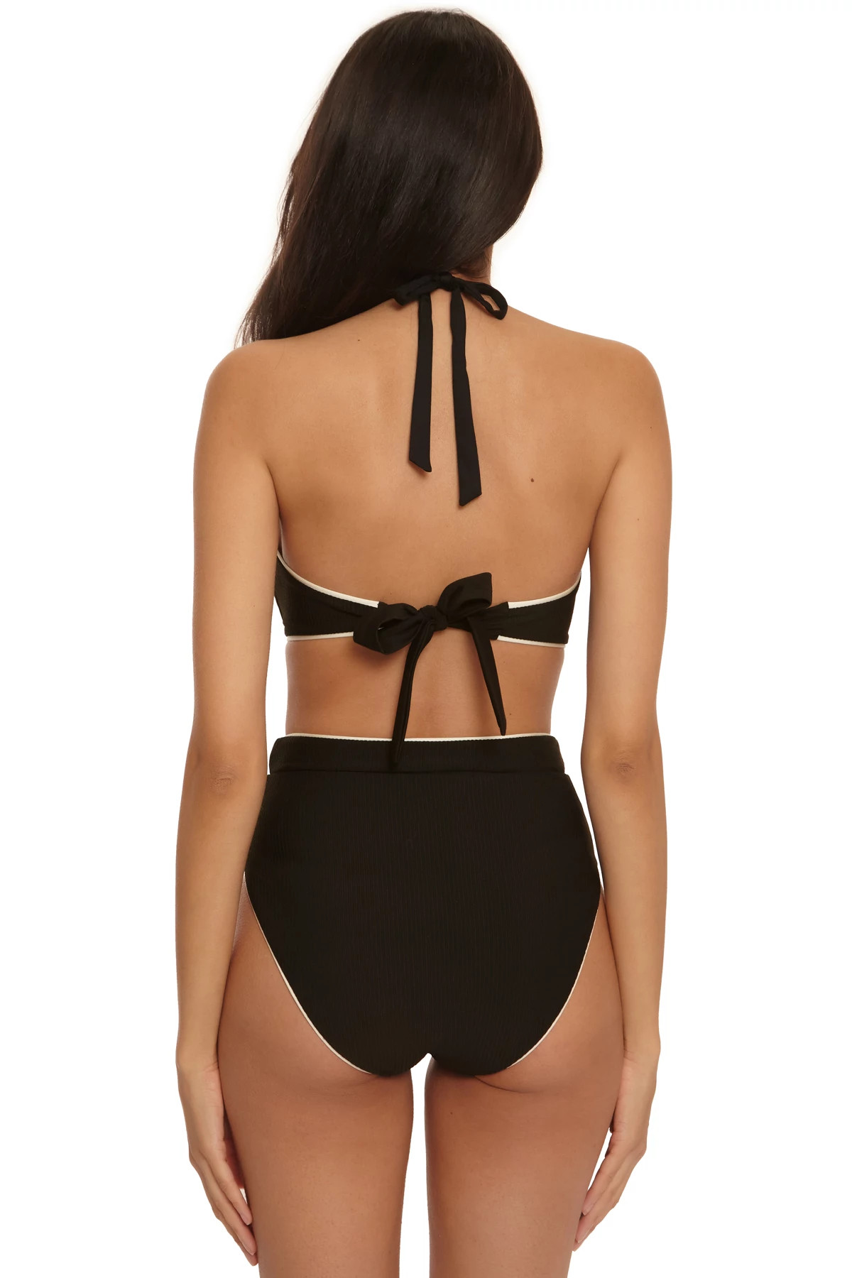 BLACK/VANILLA Corinth Ribbed Halter Bikini Top image number 2