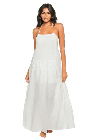 WHITE Linen Tiered Halter Maxi Dress