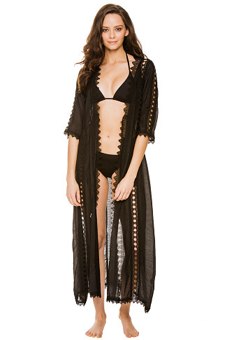 BLACK Crochet Long Cover Kimono
