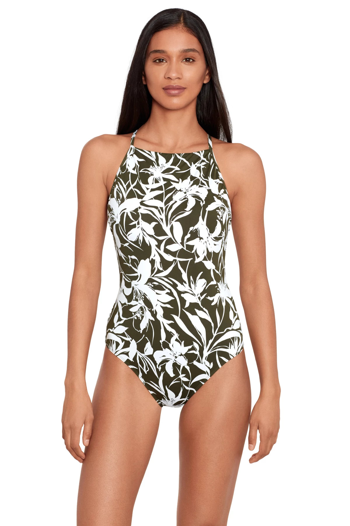 OLIVE Tropic Monotone High Neck One Piece Swimsuit image number 1