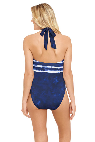 BLUE Tie-Dye High Neck One Piece Swimsuit