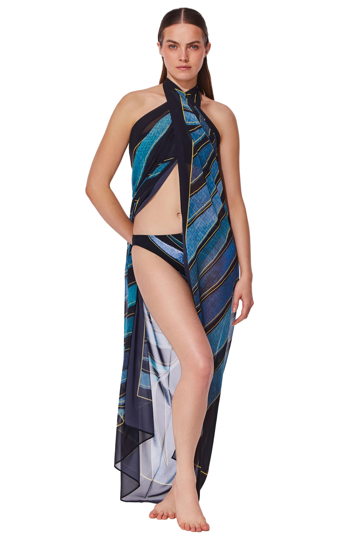 BLACK/BLUE Willow Print Multi-Way Pareo image number 1