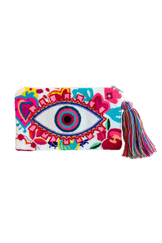 WHITE Evil Eye Embroidered Clutch