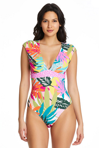 MULTI Tropical Short Cap Sleeve One Piece Swimsuit