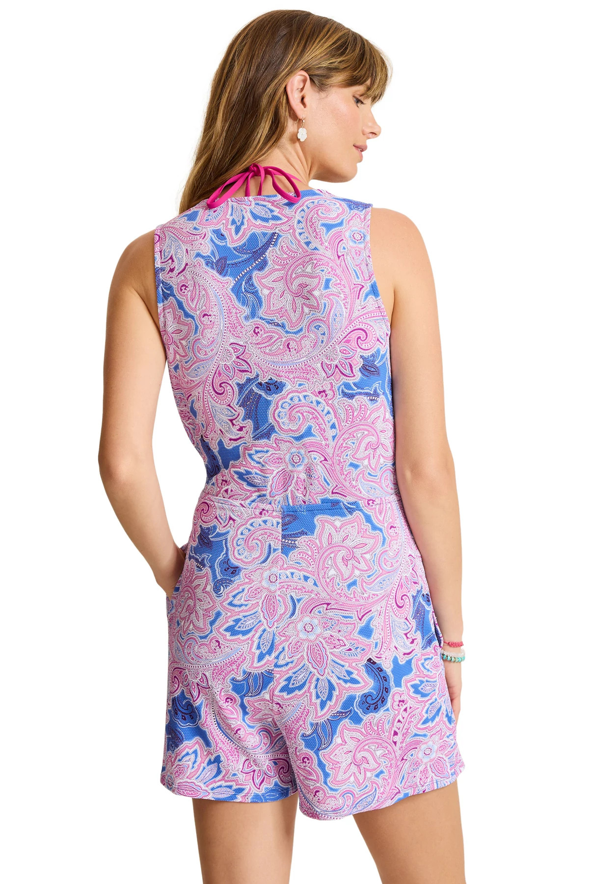 PARADISO BLUE Textured Paisley Plunge Wrap Romper image number 2