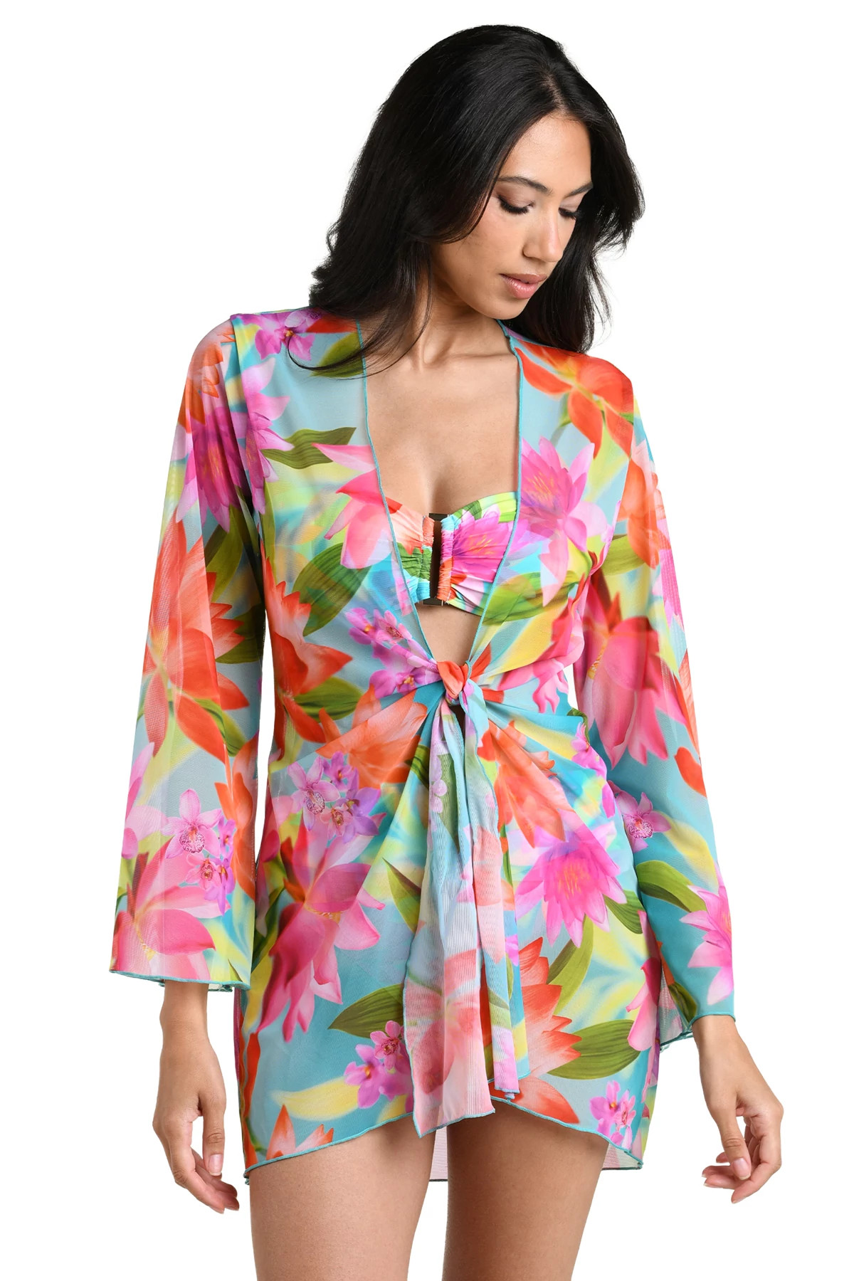MULTI Floral Mesh Kimono Cover Up image number 1