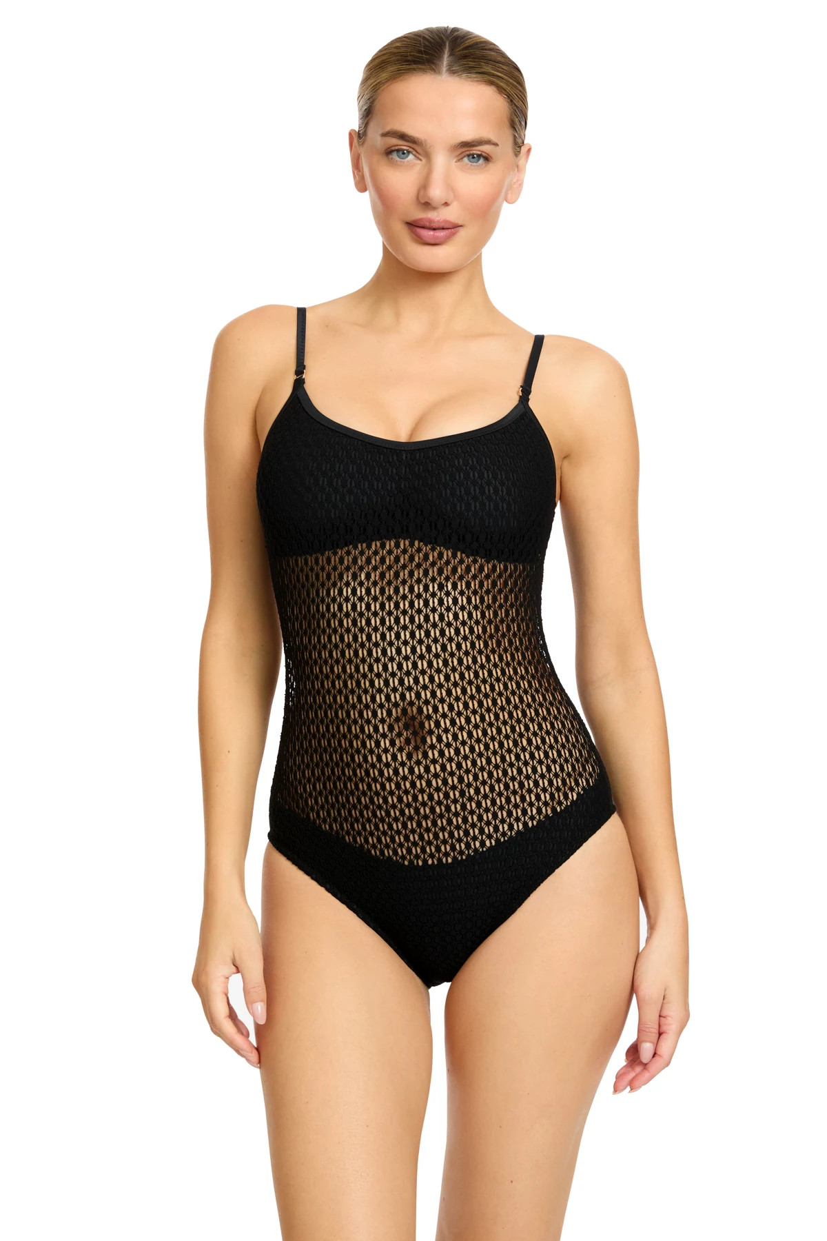BLACK Crochet One Piece Swimsuit image number 1