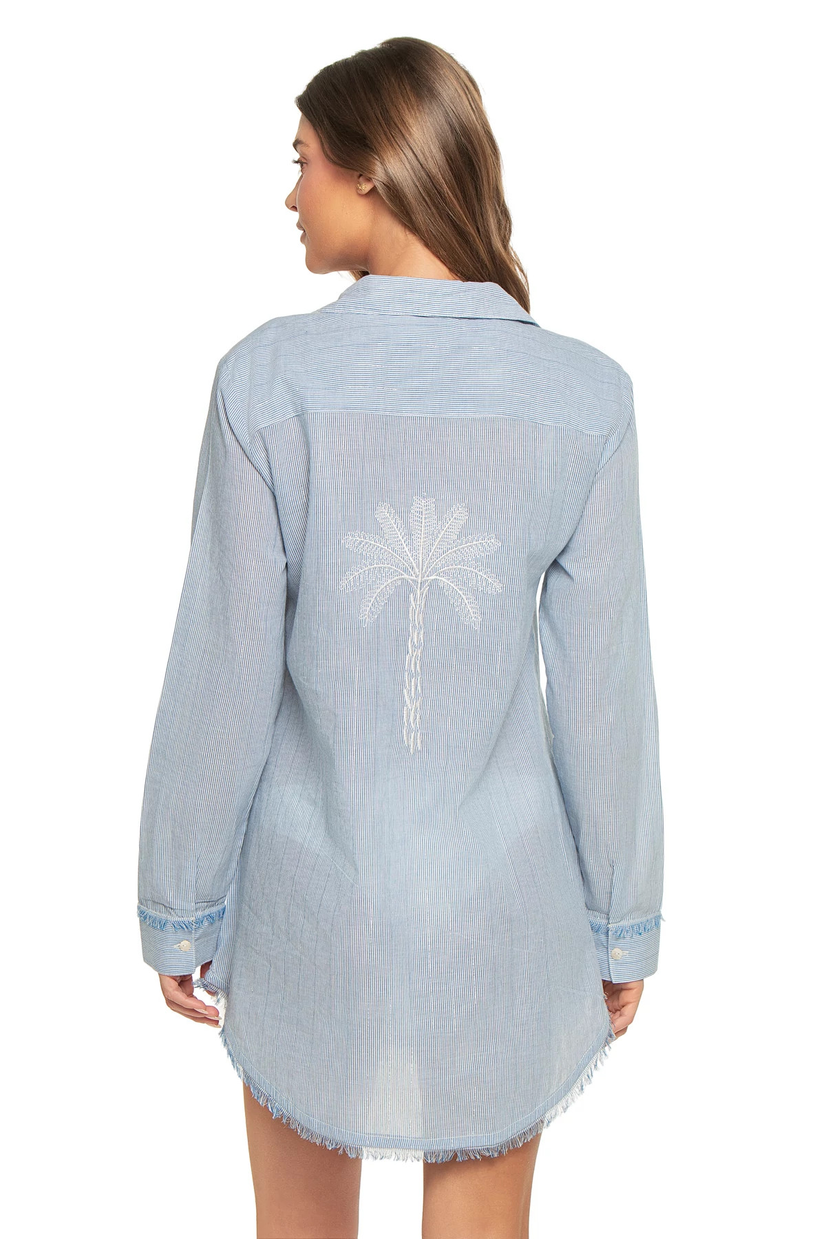 BLUE/WHITE STRIPE Lurex Stripe Palm Cover Shirt Dress image number 2