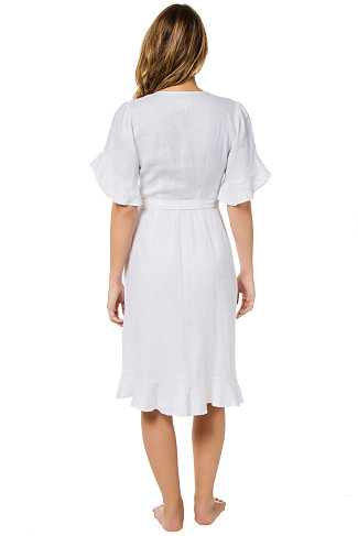 WHITE Charlotte Linen Wrap Dress