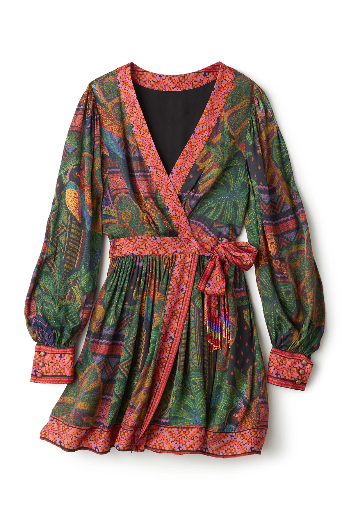 MULTI Forest Wrap Long Sleeve Mini Dress image number 3