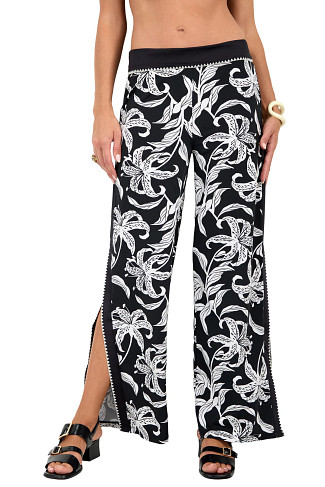 BLACK SANDS Whipstitch Wide Leg Side Slit Pant