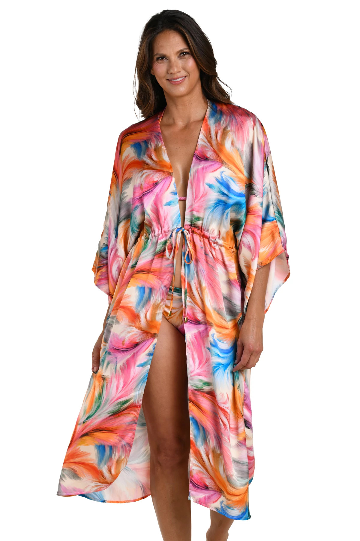MULTI Feathered Impressions Front Tie Kimono image number 1