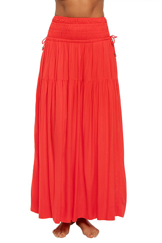 RED Smocked Maxi Skirt