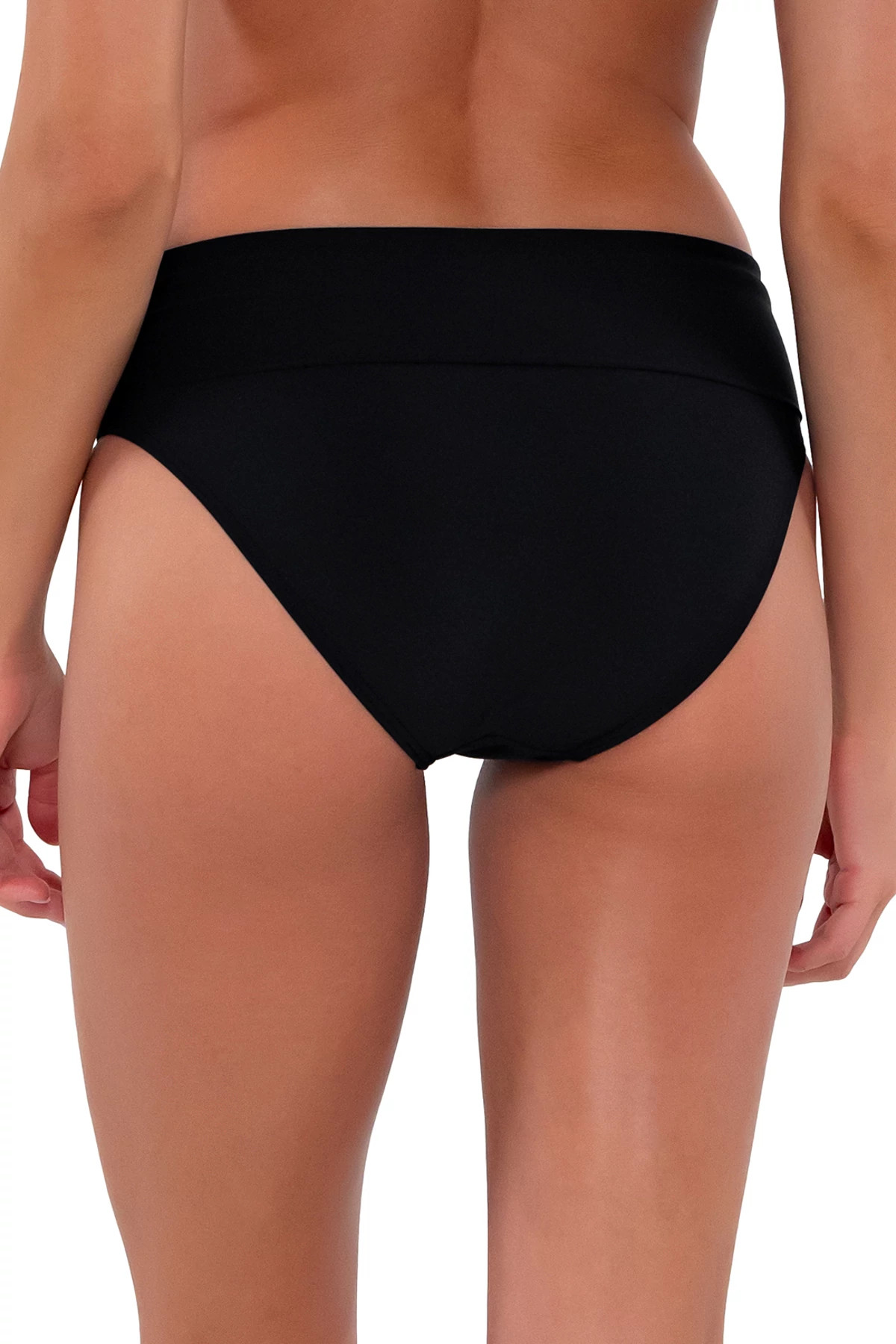 BLACK Banded Foldover High Waist Bikini Bottom image number 3