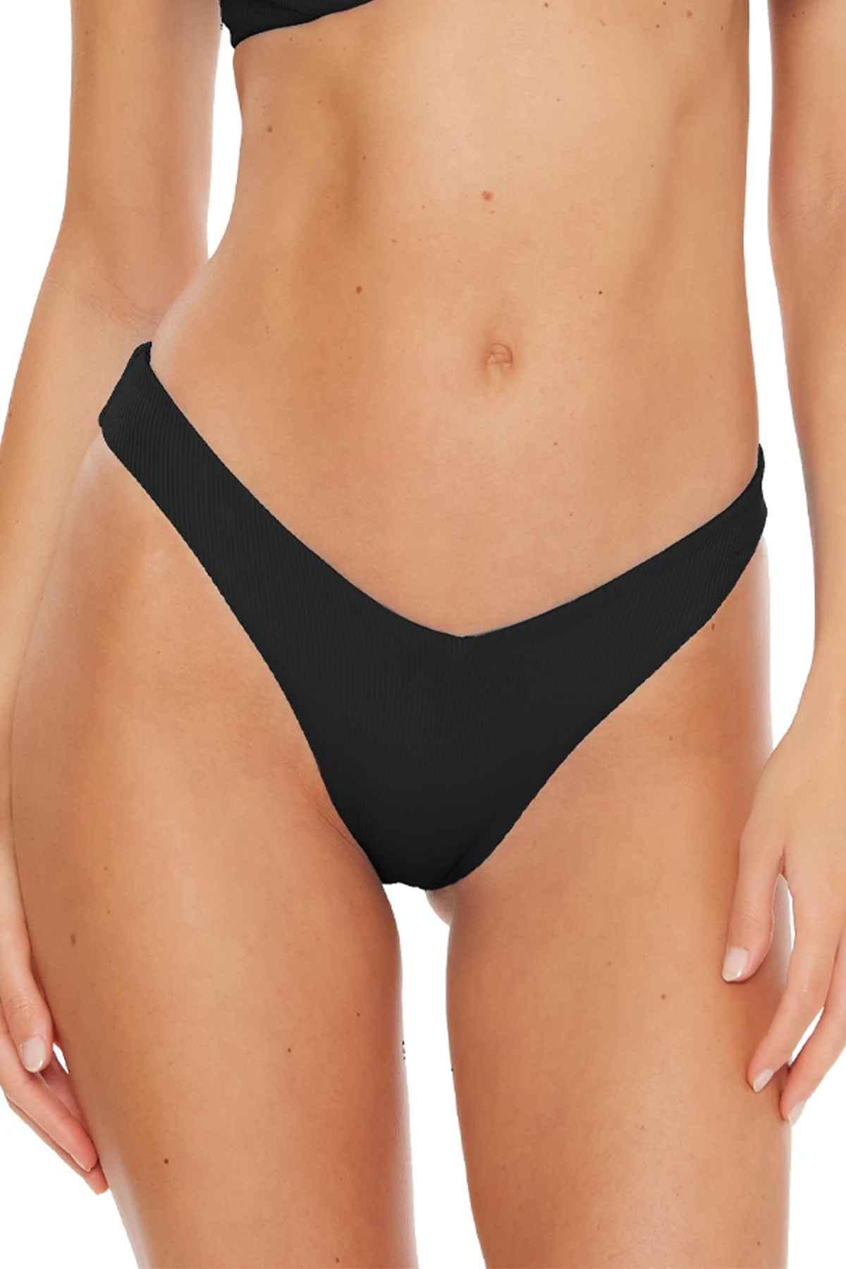 BLACK V-Front Brazilian Bikini Bottom image number 1