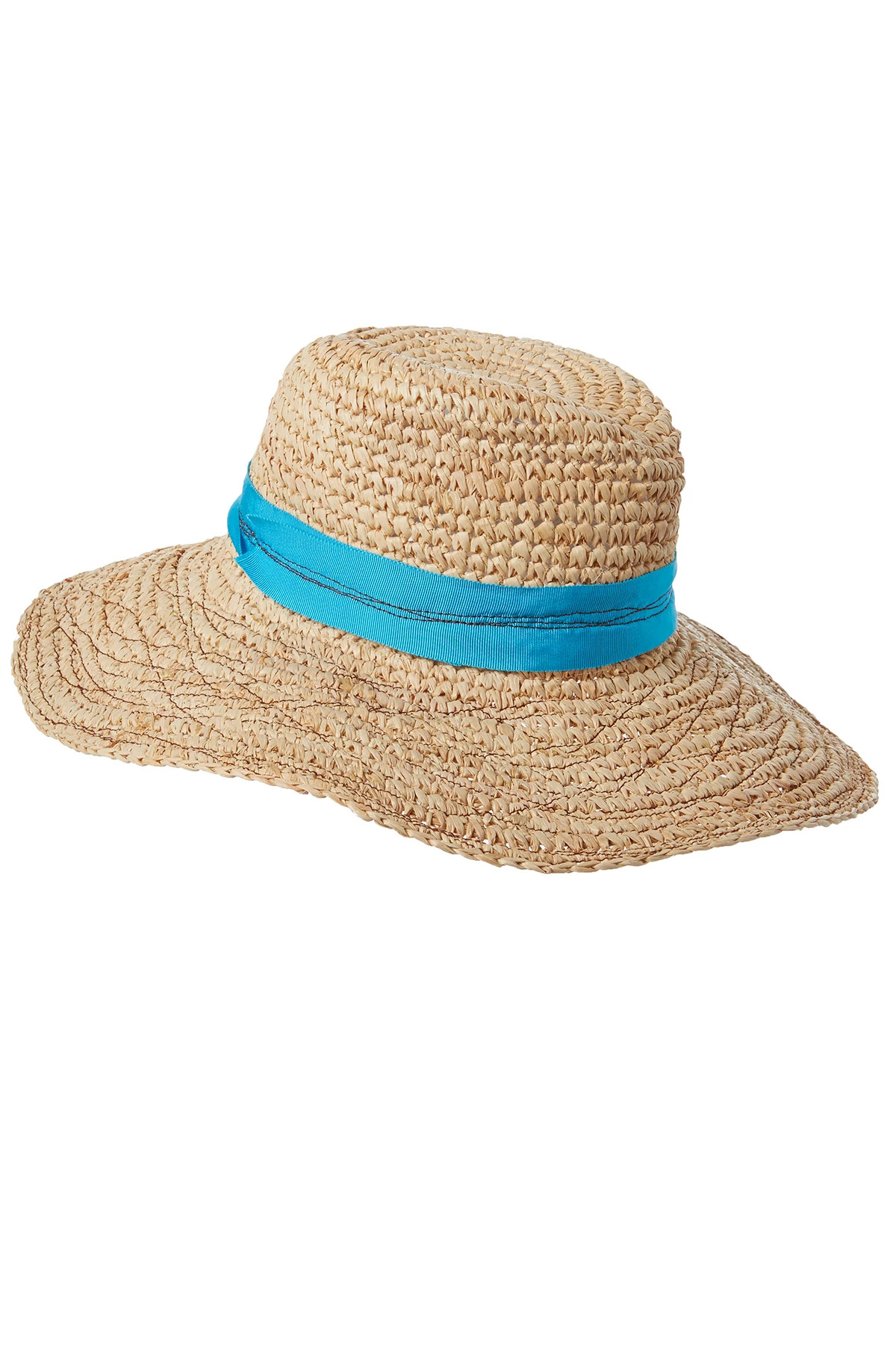 NATURAL/TURQUOISE/BLUE Mama Tarboush Topstitched Ribbon Hat image number 1
