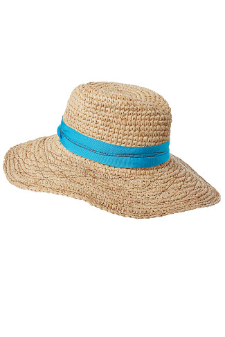 NATURAL/TURQUOISE/BLUE Mama Tarboush Topstitched Ribbon Hat