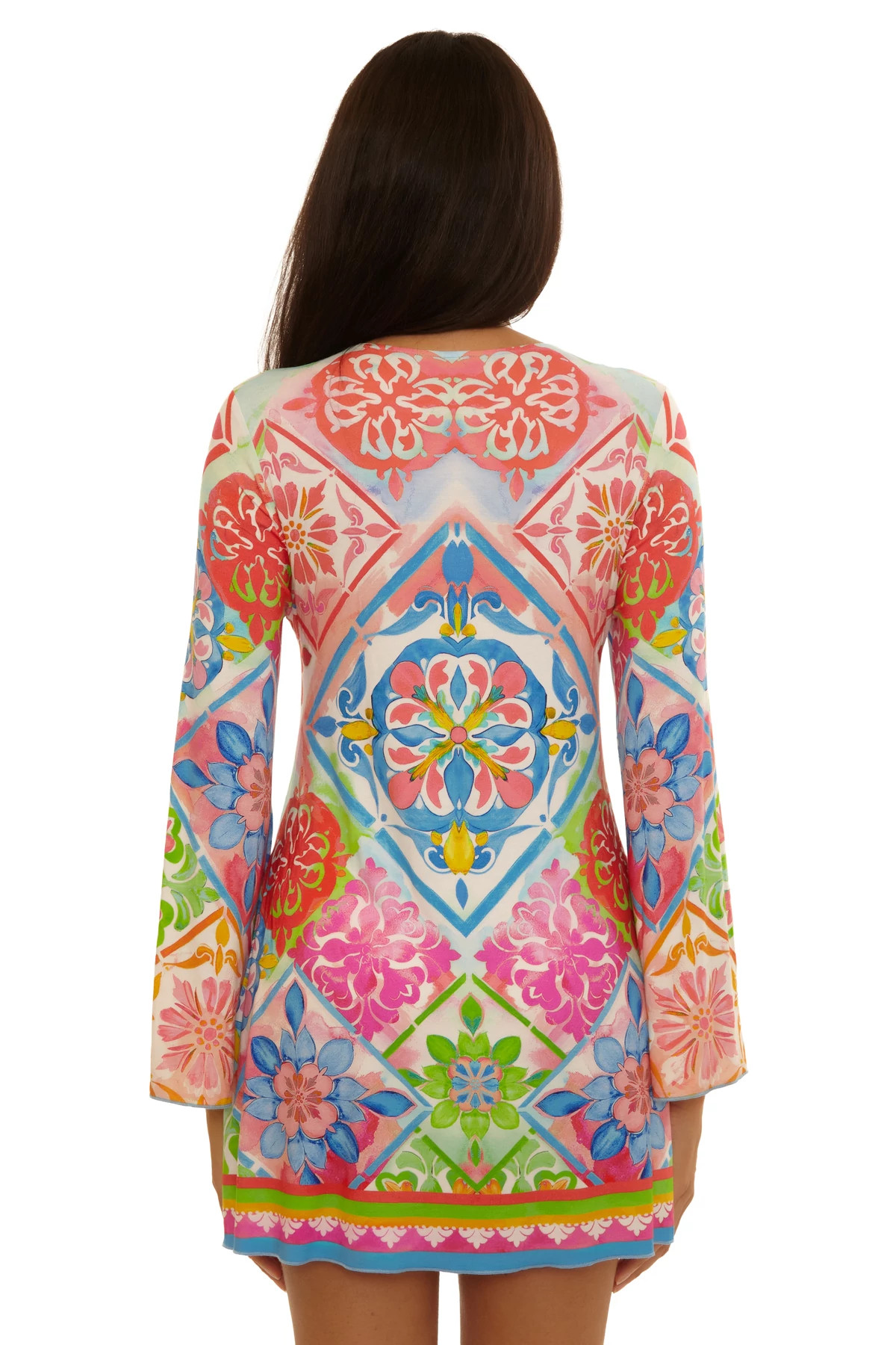 MULTI Mijas Floral Tile Print Tunic Cover Up image number 3