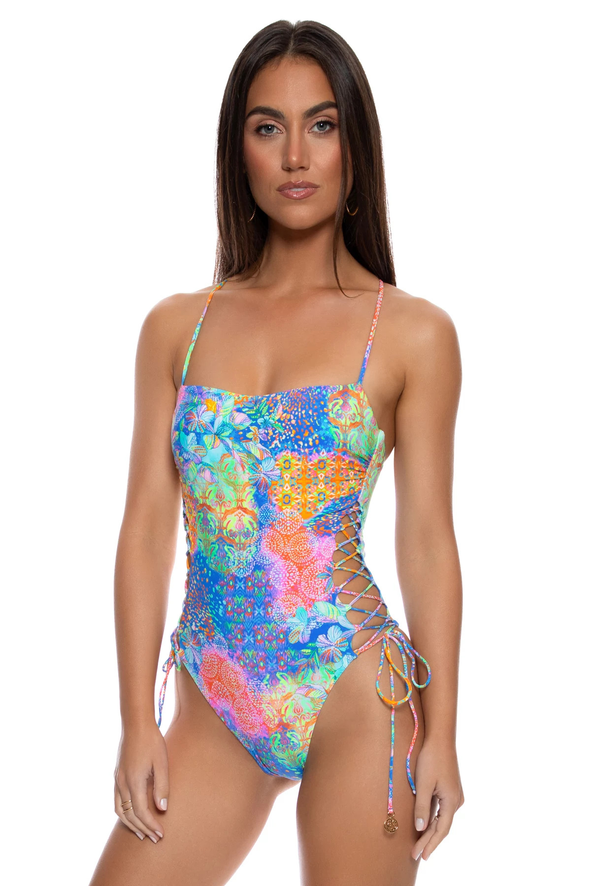 MULTI Deco Gardens Lace-Up One Piece Swimsuit image number 3