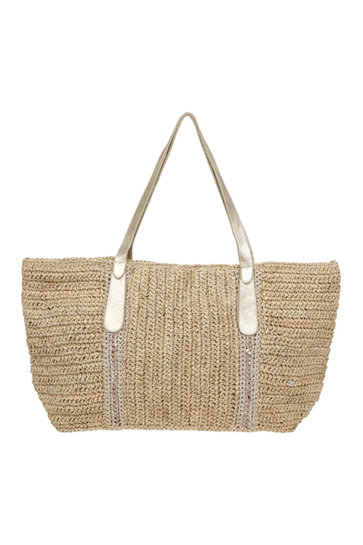 ALMOND Woven Metallic Strap Large Tote image number 1