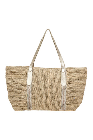 ALMOND Woven Metallic Strap Large Tote