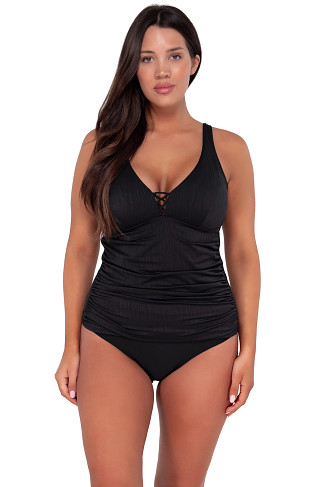 BLACK SEAGRASS TEXTURE Emerson Tankini Top