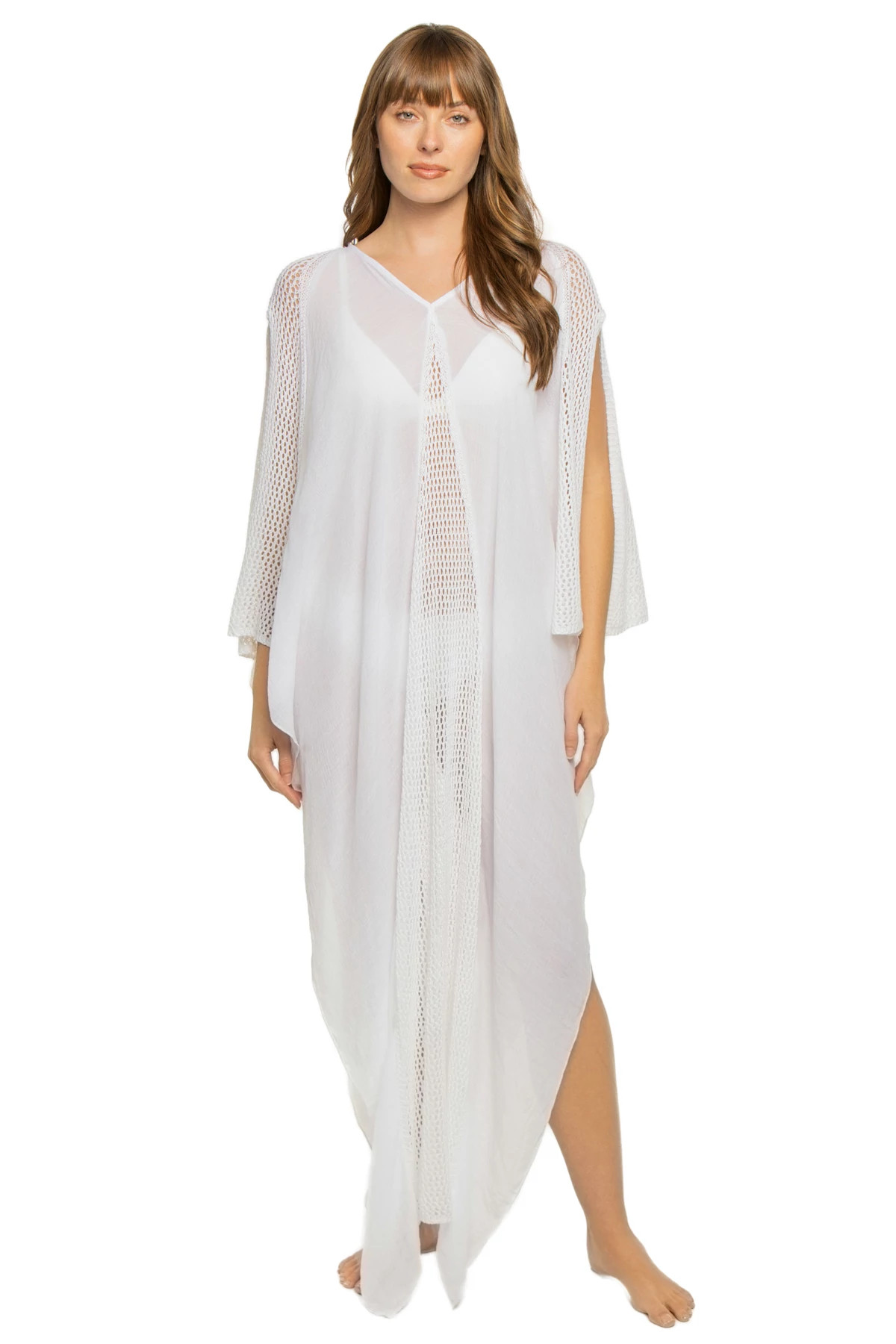 WHITE Crochet Long Sleeve Caftan image number 1