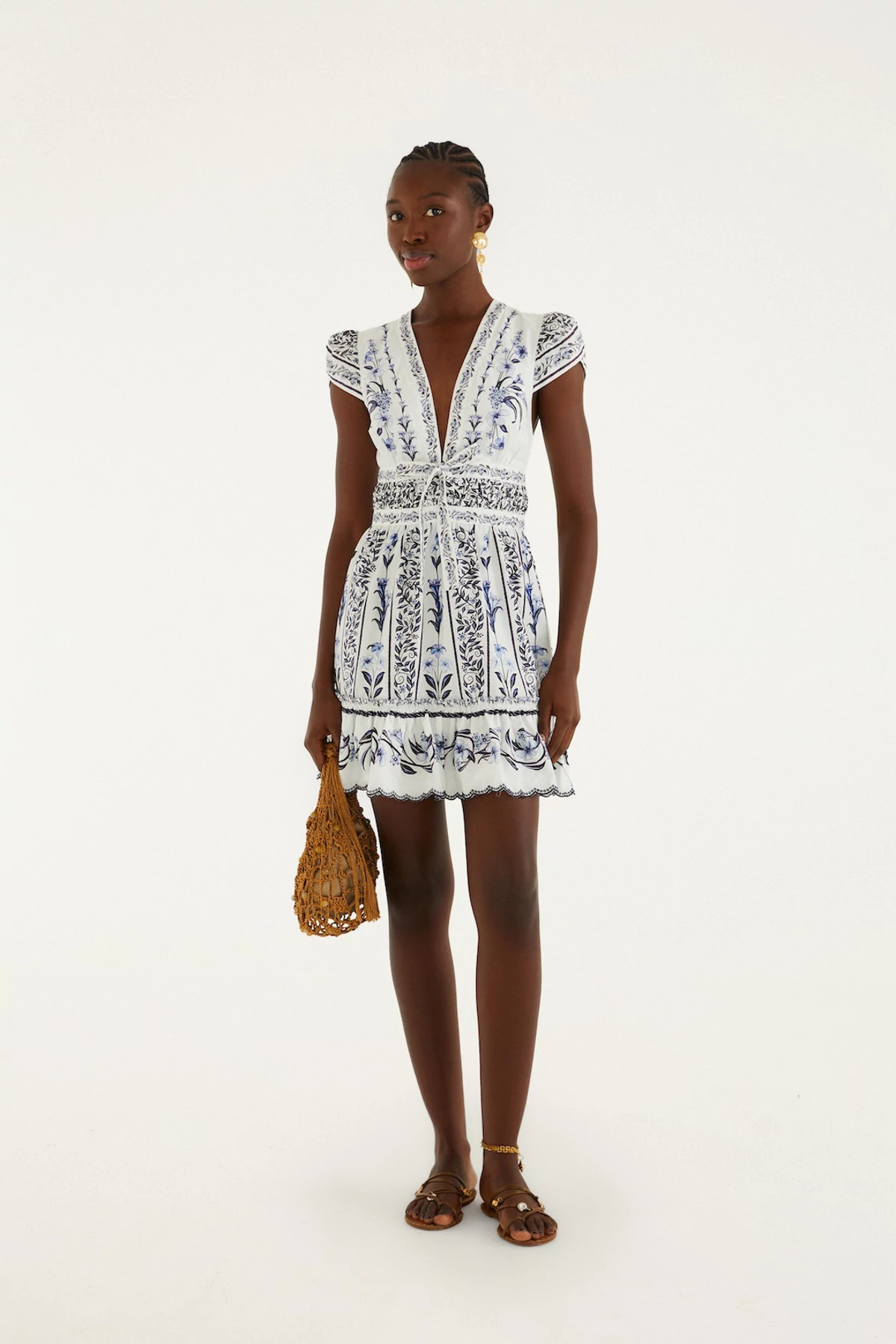 FLOWERS ARCH OFF-WHITE Flowers Arch Cotton Plunge Mini Dress image number 3