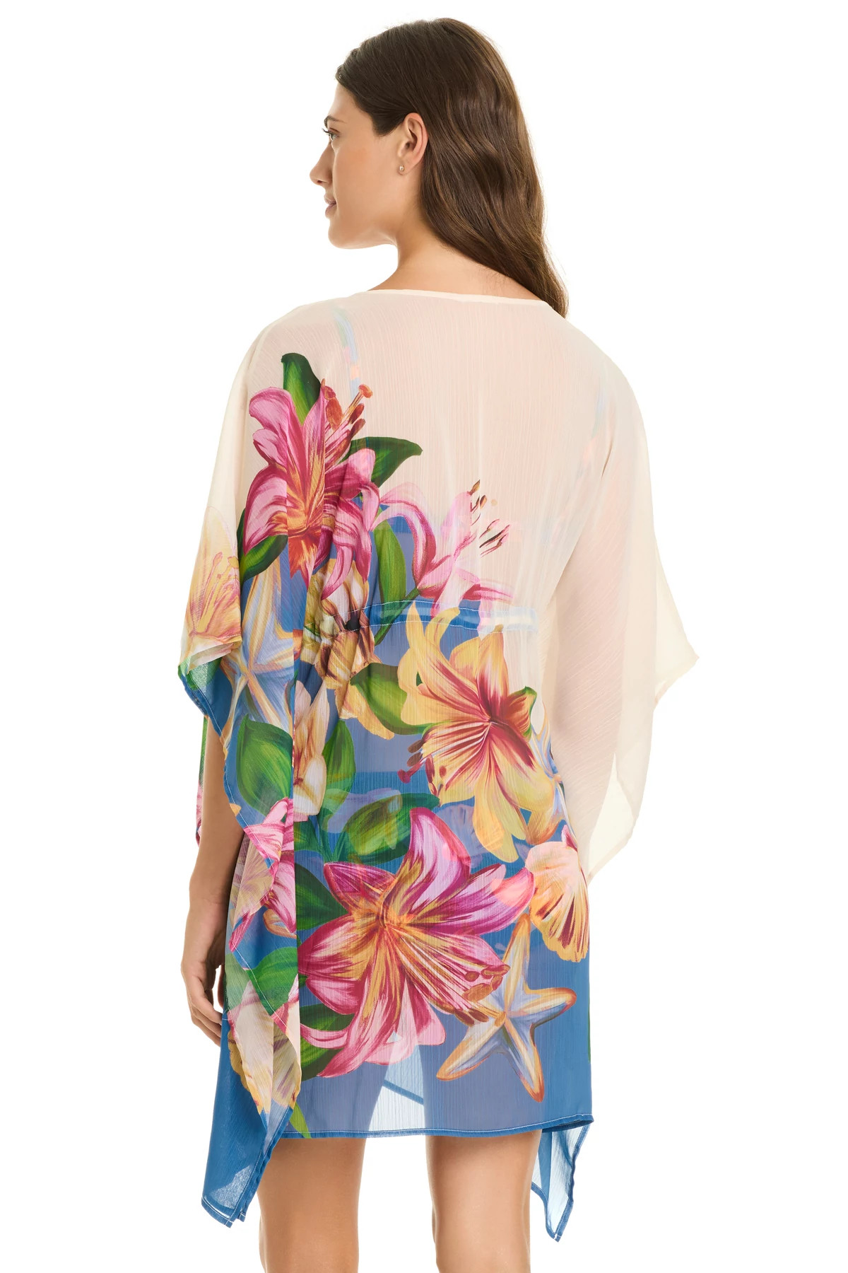 DRIFT BLEU Floral Chiffon Plunge Caftan Cover Up image number 2