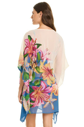 DRIFT BLEU Floral Chiffon Plunge Caftan Cover Up