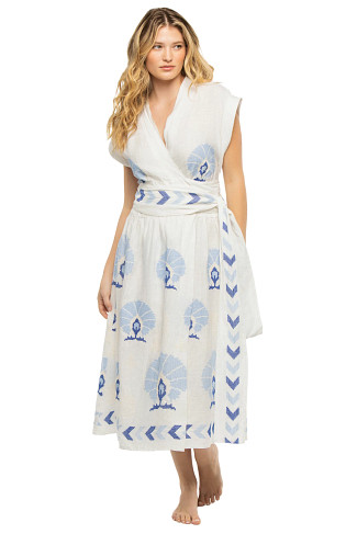 WHITE BLUE Embroidered Midi Dress