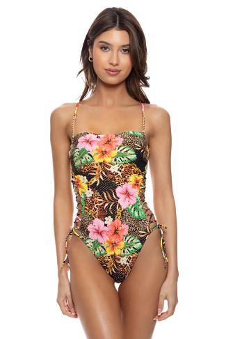 MULTI BLACK Lace-Up One Piece Swimsuit