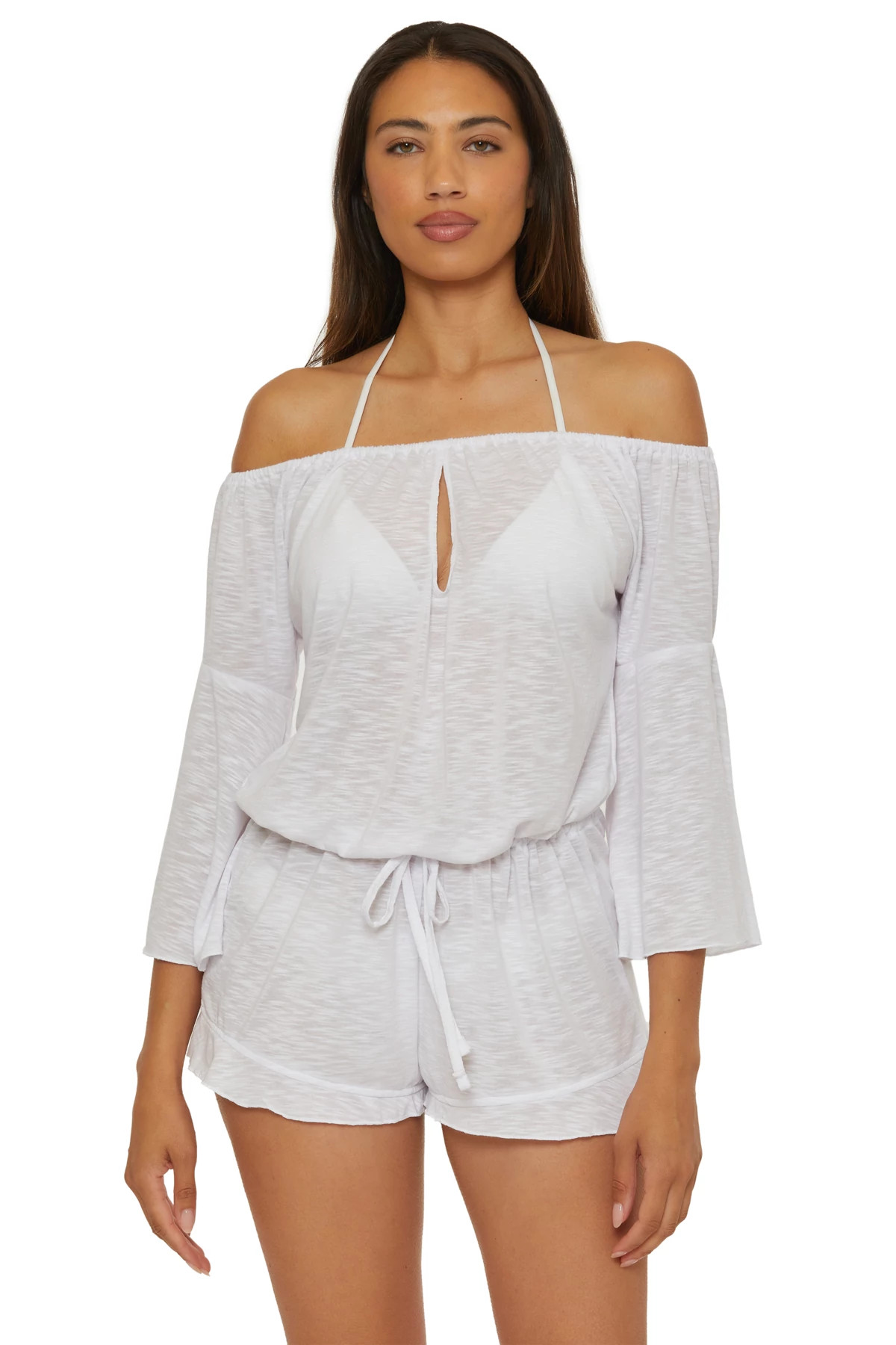 WHITE Off Shoulder Romper image number 1