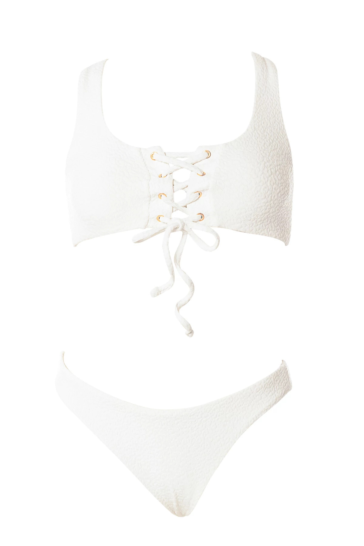 WHITE Dazzle Textured Lace Up Bralette Top image number 4