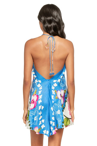 BLUE AND IVORY HYDRANGEA SCARF Handkerchief Bemberg Satin Mini Dress