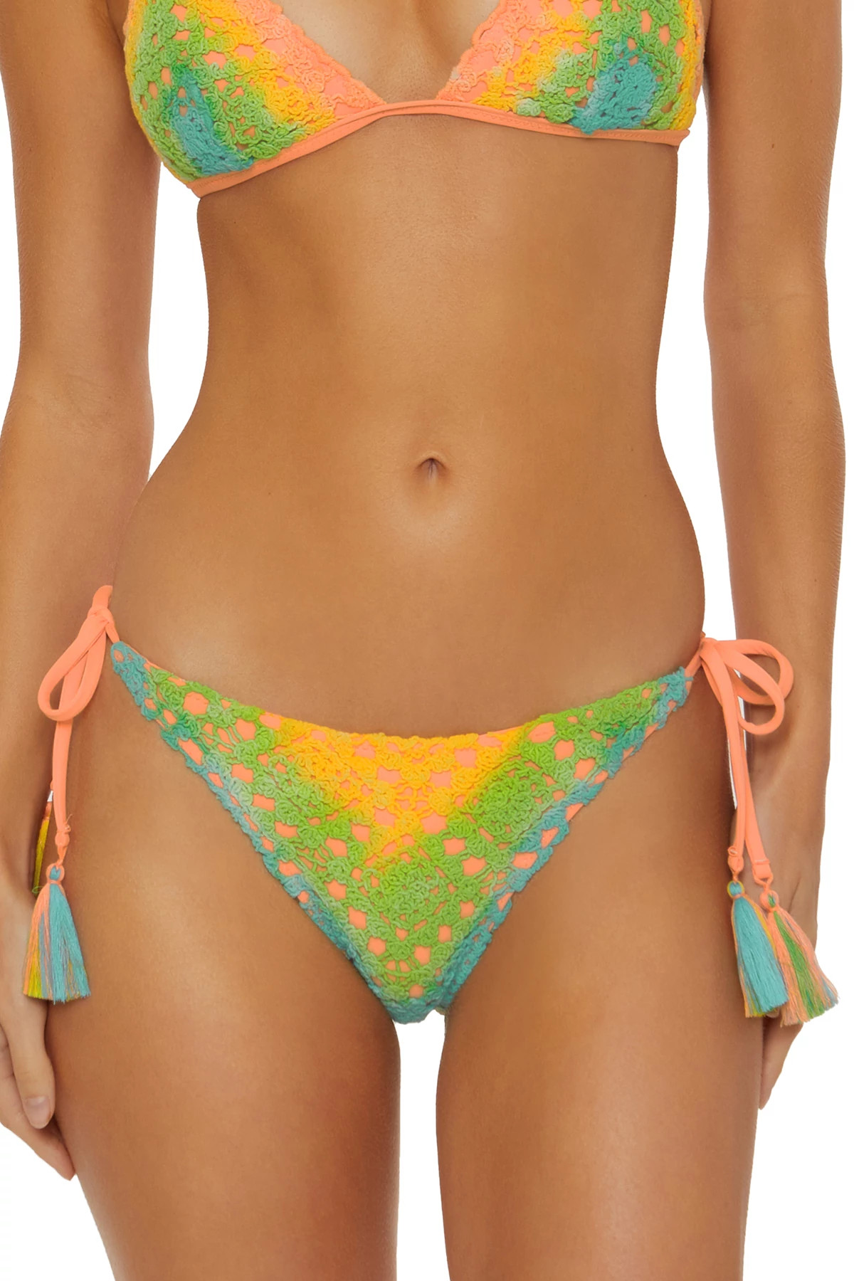MULTI Crochet Tie Side Brazilian Bikini Bottom image number 1