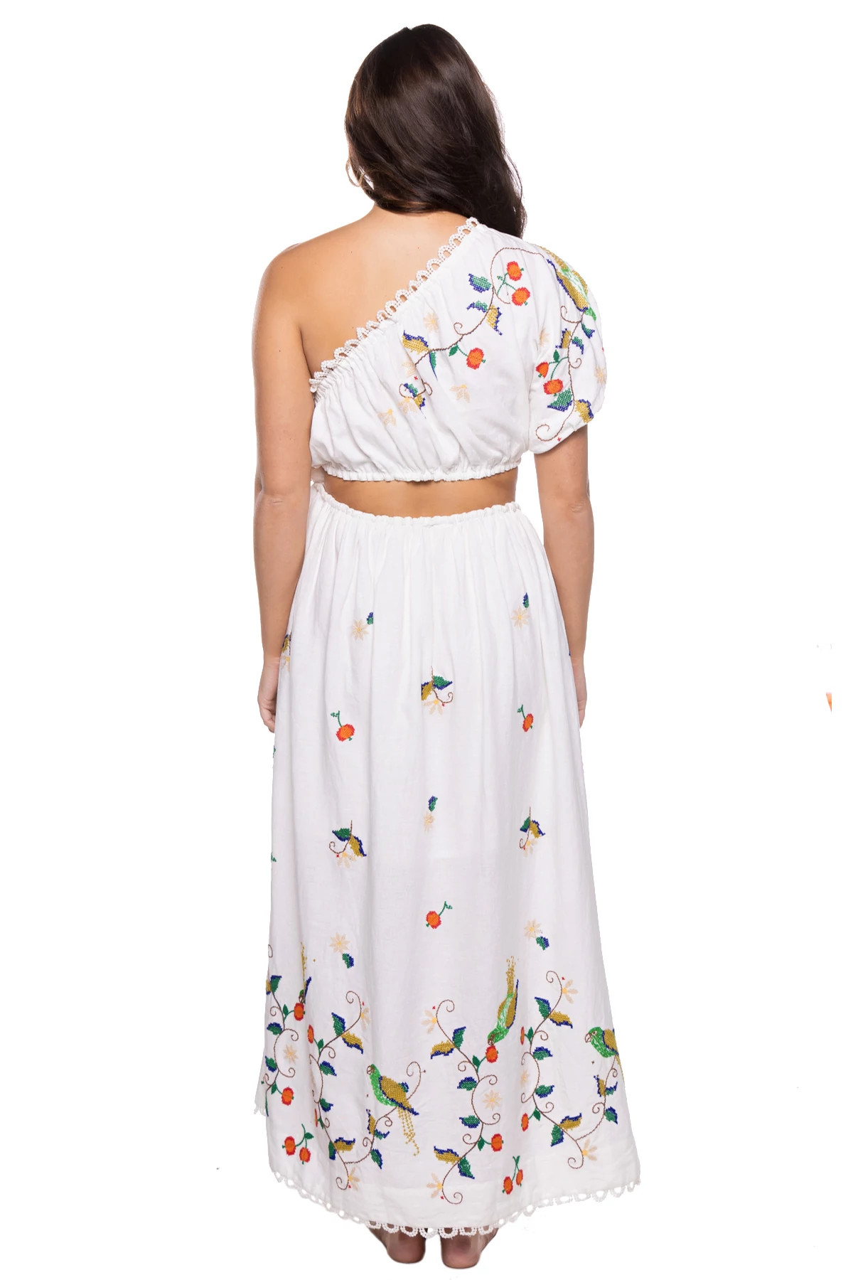 WHITE Pitanga Embroidered One-Shoulder Maxi Dress image number 2