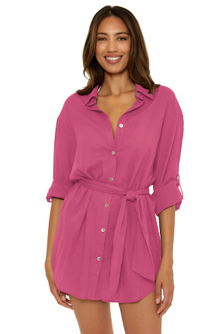 VIVID PINK Gauzy Shirt Dress