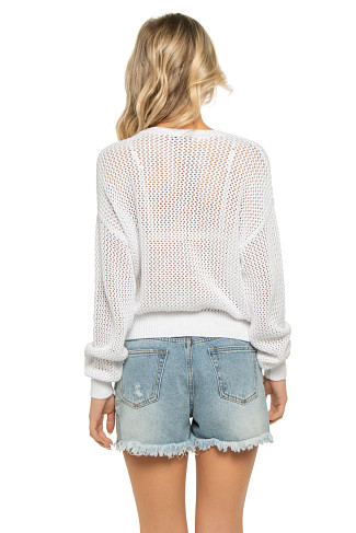 WHITE Beach Open Knit Crop Sweater