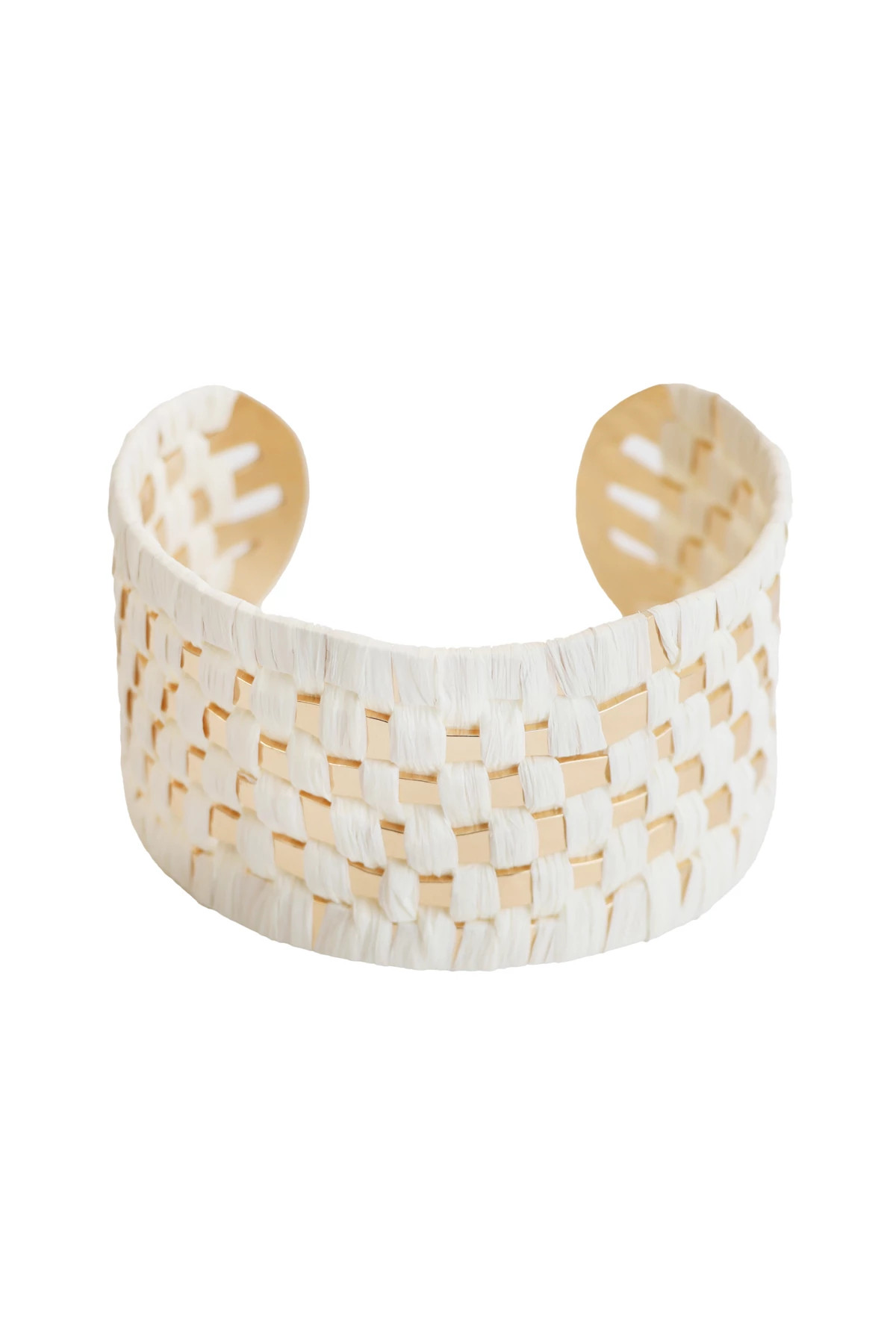WHITE Raffia Wrapped Cuff Bracelet image number 1