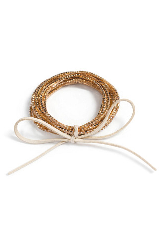 WHITE Gold Beaded Suede Tie Bracelet Set