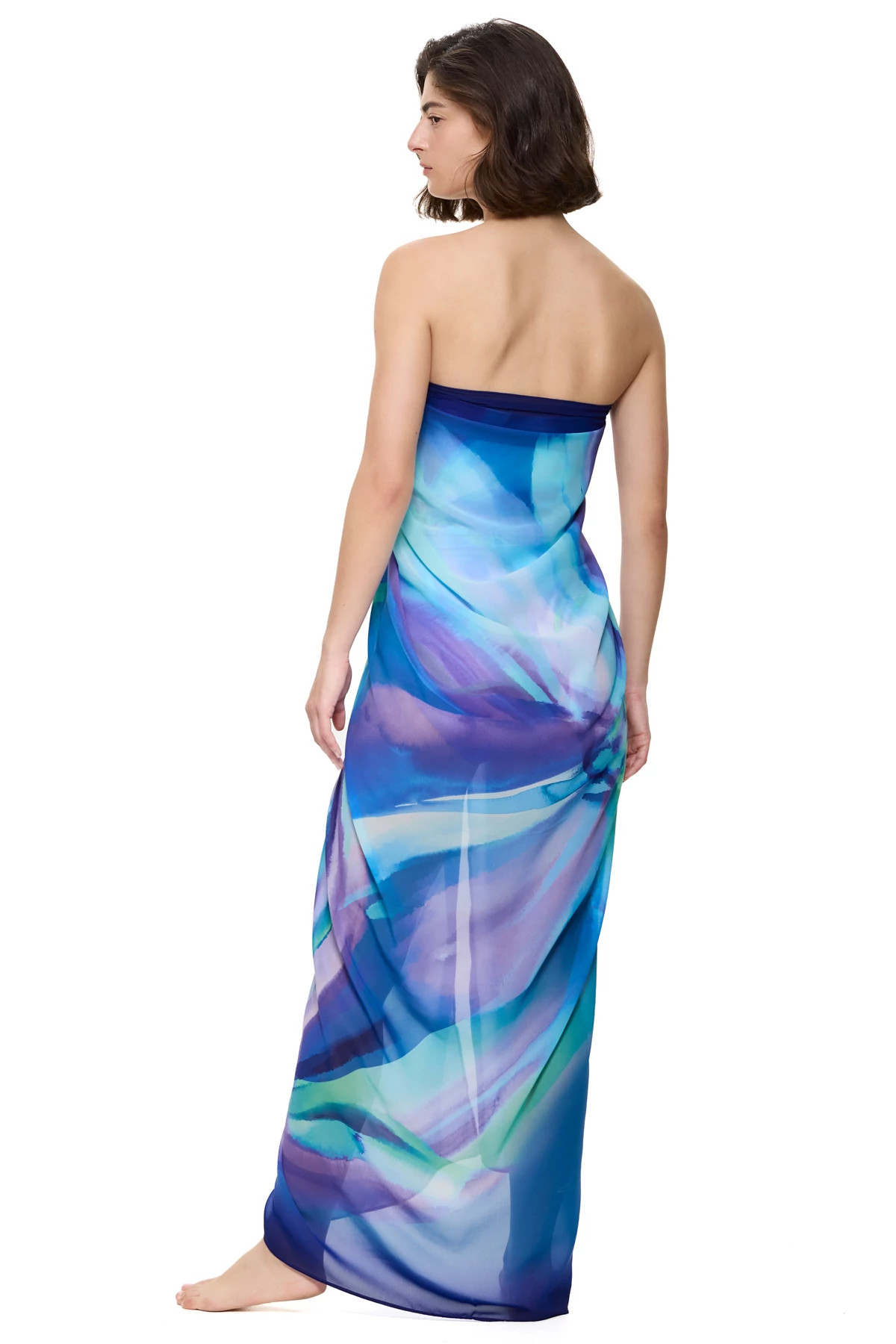 MULTI BLUE Abstract Floral Print Sarong image number 2