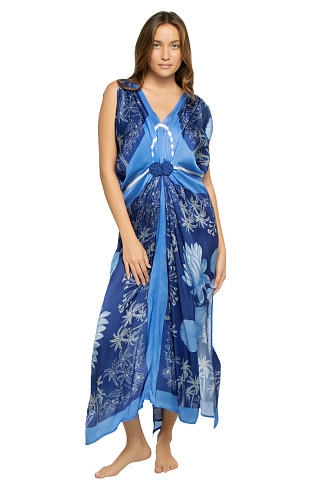 BLUE MONO WATER LILY SCARF Hand Draped Maxi Dress