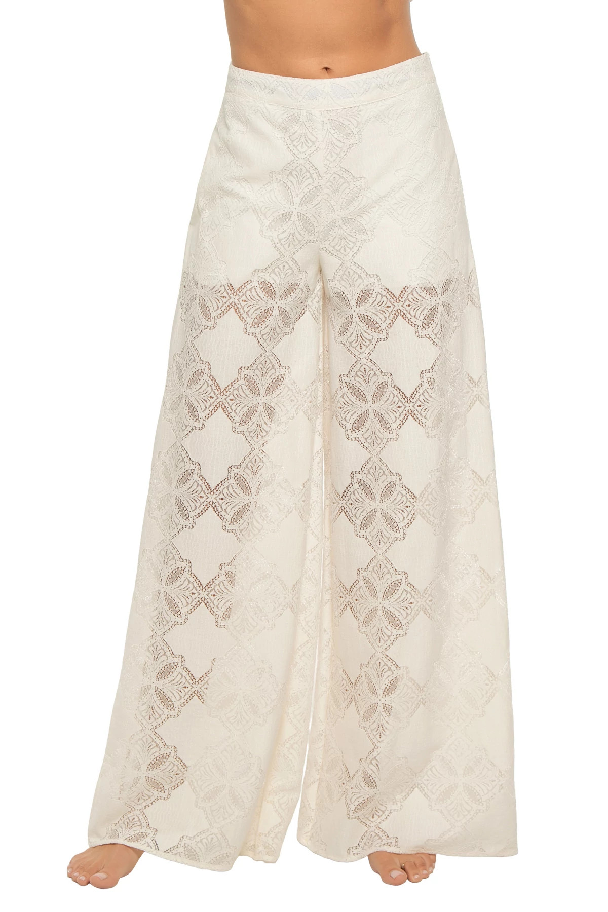 FLORAL MEDALLION Ravi High Rise Lace Wide Leg Pants image number 1