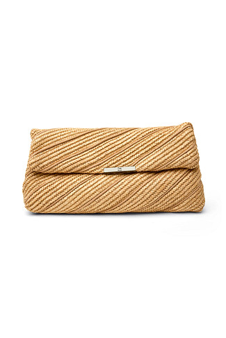 BEIGE/BEIGE WEB Embrace Raffia Fold-Over Clutch