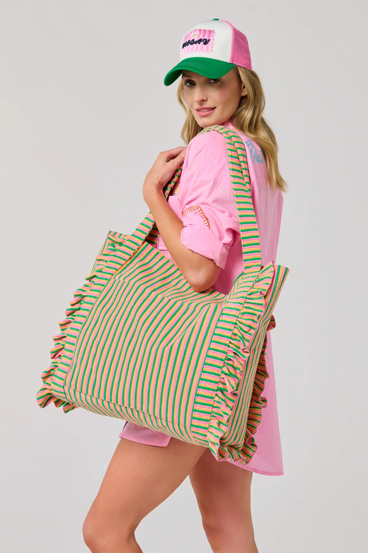 MULTI Sierna Striped Terry Ruffle Tote image number 3